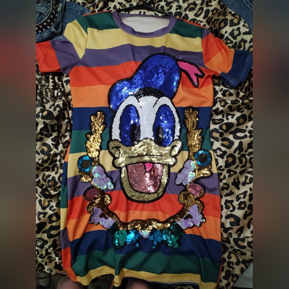 Donald Duck sequinned rainbow dress